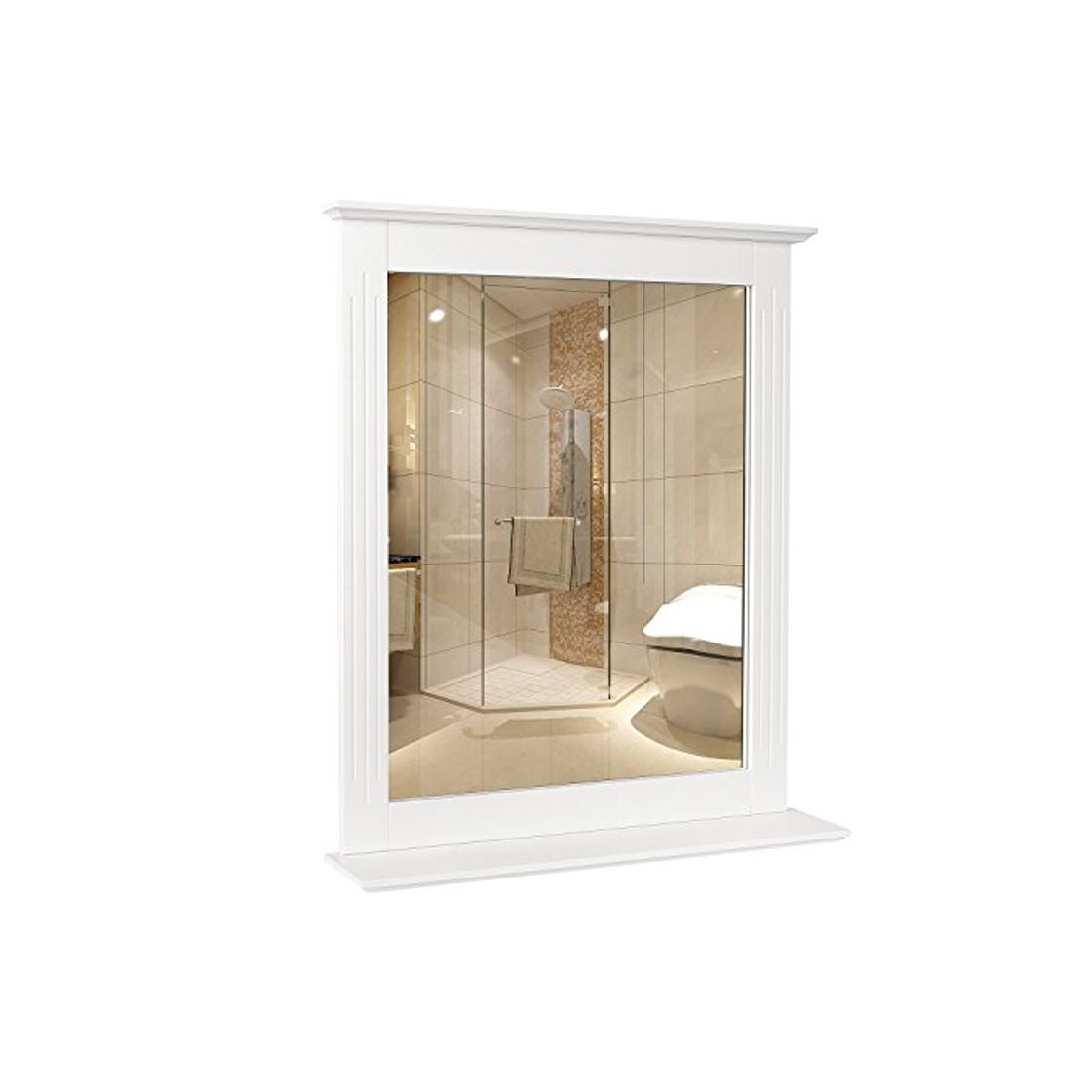 Social Homfa Espejo de Pared Espejo Baño Espejo Colgante para Dormitorio Baño Madera con 1 Balda Blanco 50X12X60cm