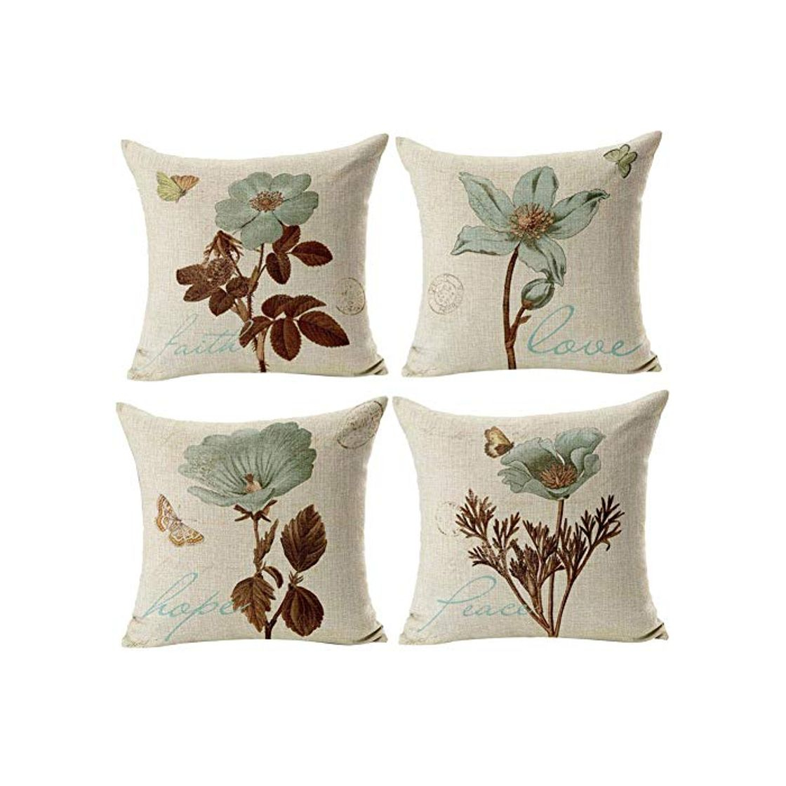 Social Gspirit 4 Pack Retro Flor Algodón Lino Throw Pillow Case Funda de