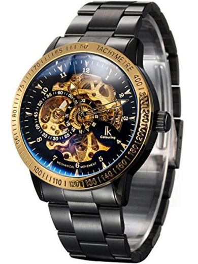 Alienwork IK Reloj Mecánico Automático Relojes Automáticos Hombre Mujer Acero Inoxidable Negro