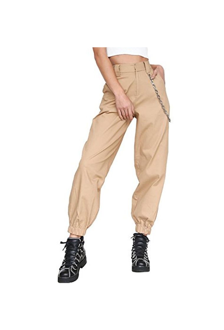 Fashion La Mujer Casual Solid Pantalones Cargo Pantalones Largos Deportivos Pantalones Regulares Khaki