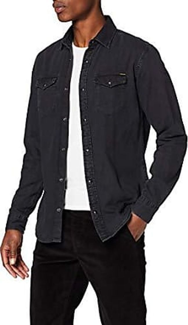 Fashion JACK & JONES Jjesheridan Shirt L/s Camisa Vaquera, Negro