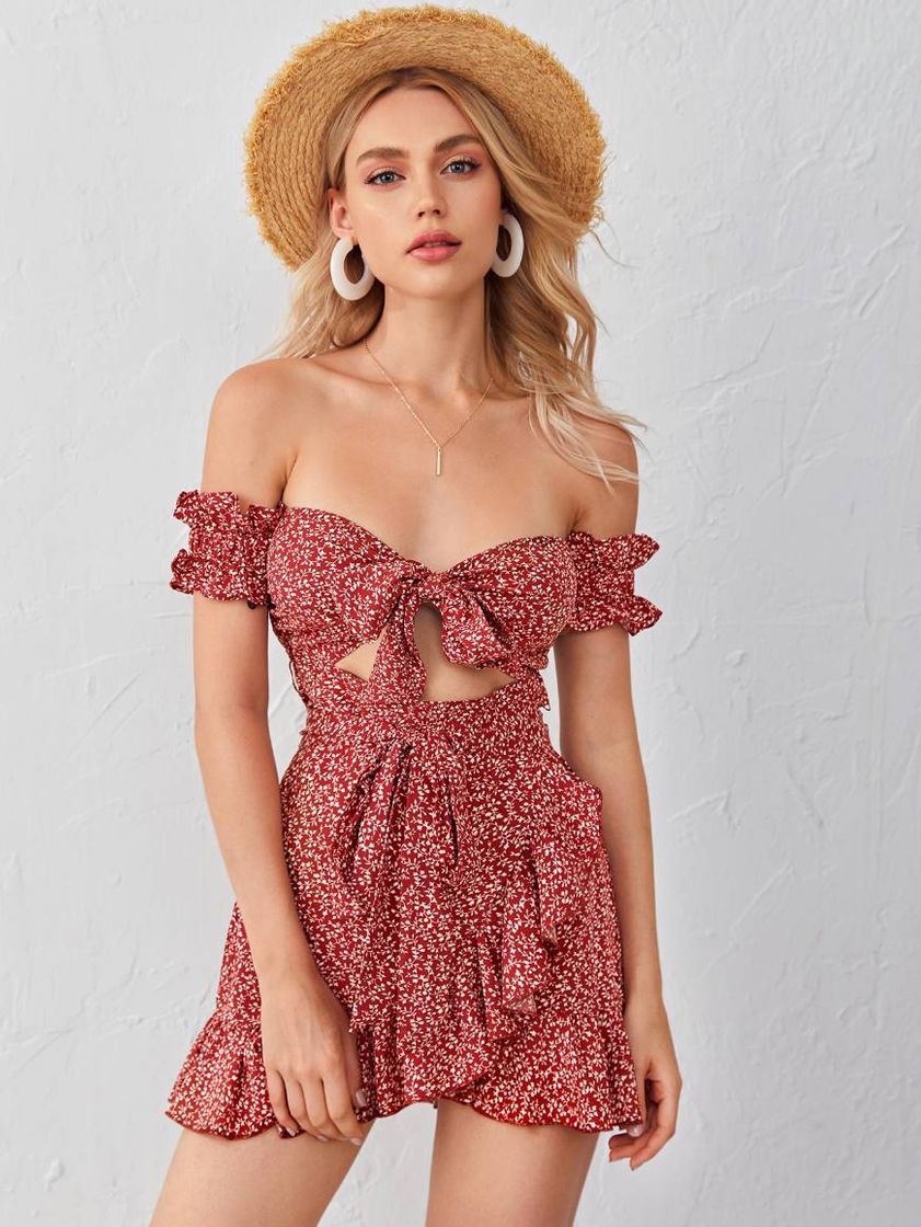 Fashion Sequoia-vermelho Corte Fora Plantas Boho Vestido 