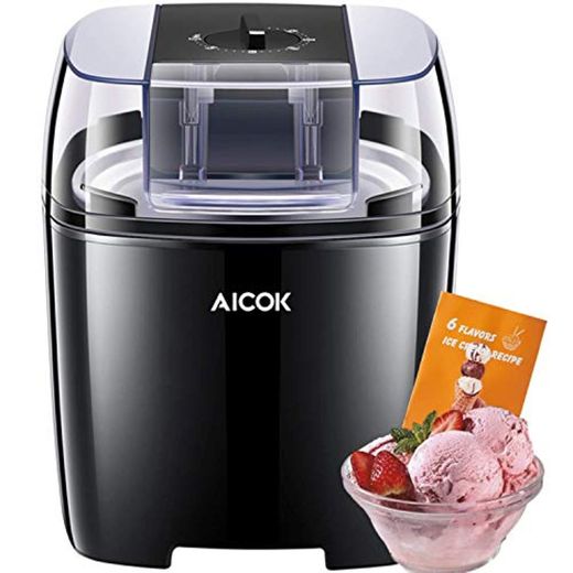 Aicok 1.5 Litro Maquina de Helados con Temporizador para Hacer Helado，Sorbete y