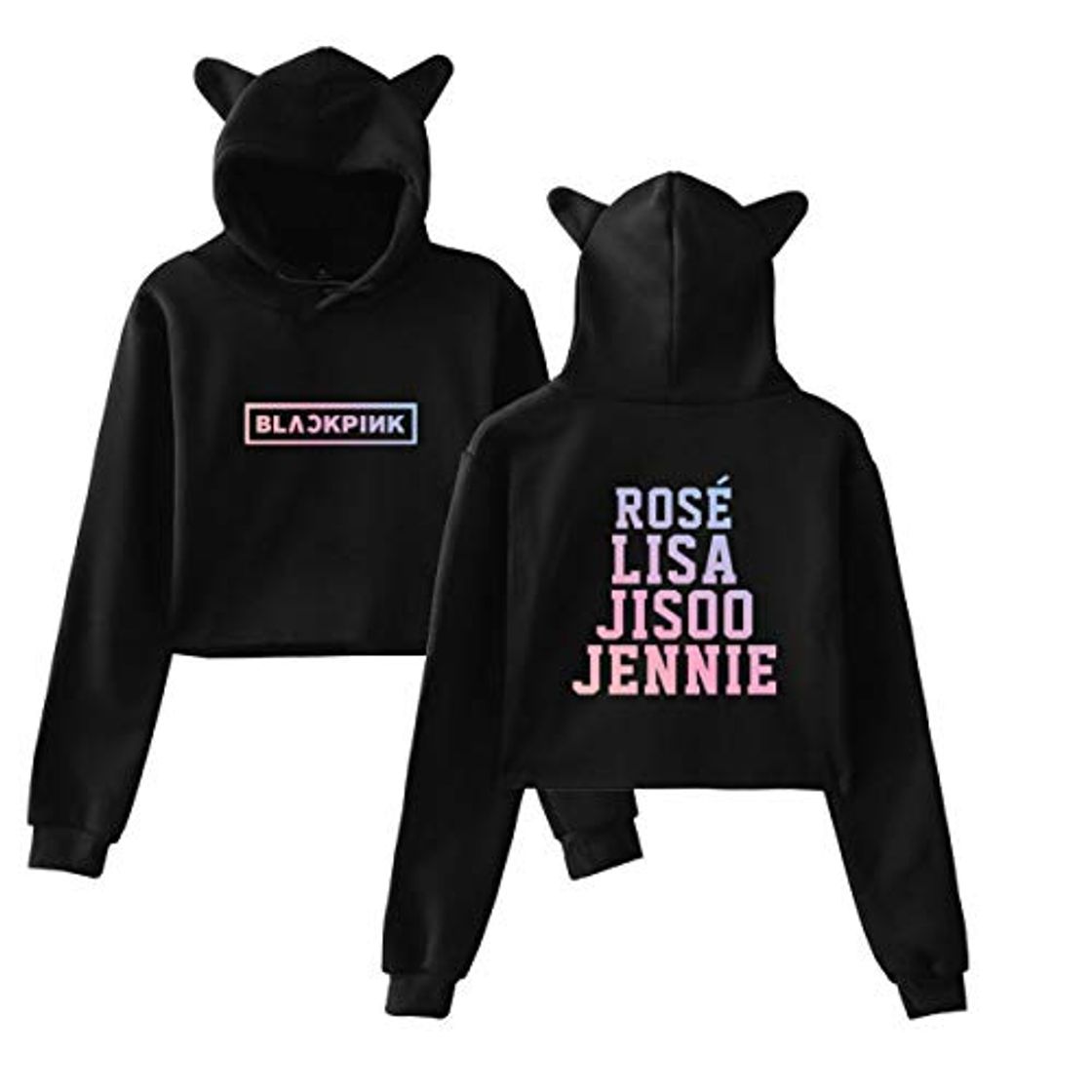 Moda KPOP Blackpink Sudadera de Oreja de Gato Sudaderas con Capucha de Manga Larga Suéteres de Estilo Suelto JISOO Jennie Lisa Rose