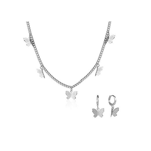 Juland - Collar con colgante de mariposa, diseño de mariposa, minimalista, joyería