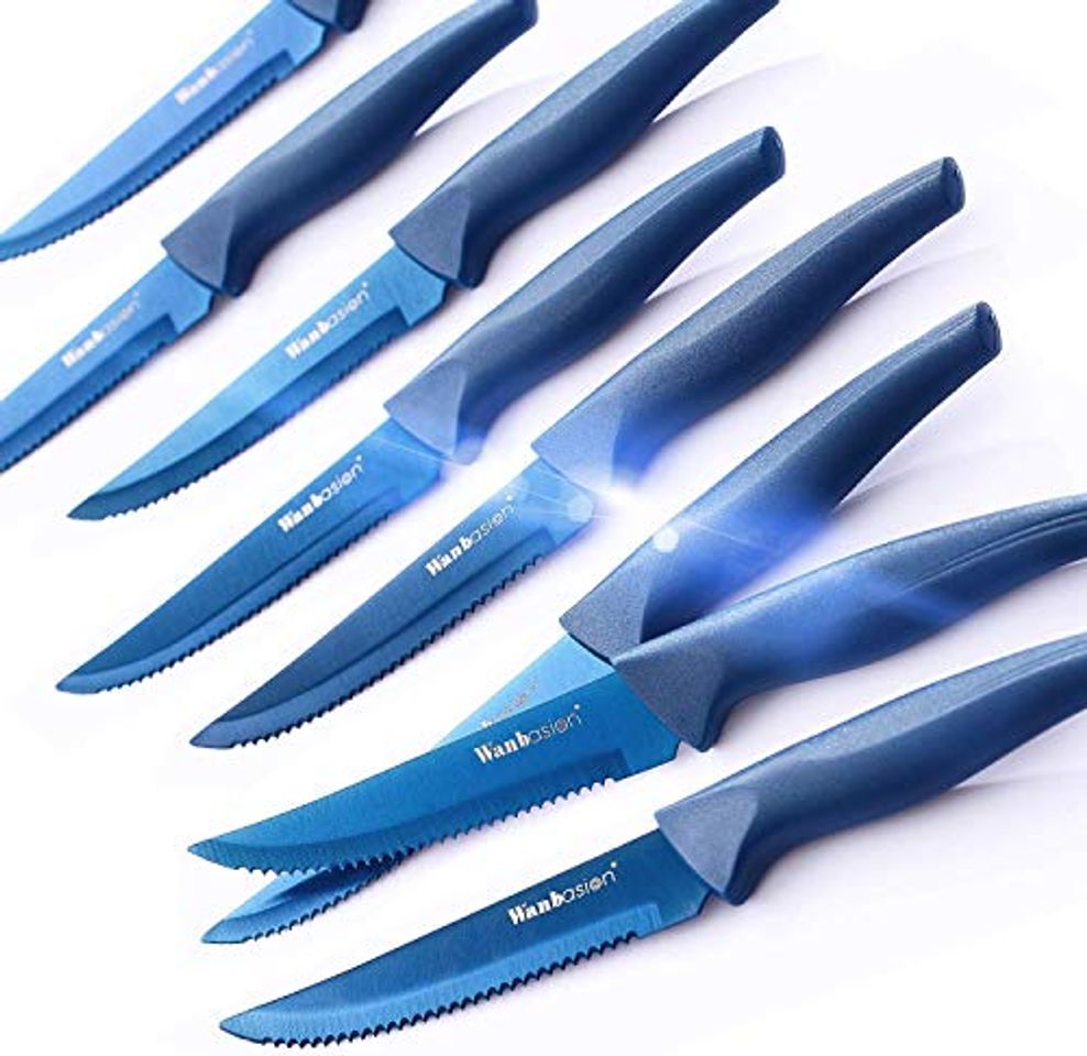 Producto Wanbasion 8 Piezas Azul Cuchillos De Carne Acero Inoxidable Cortar