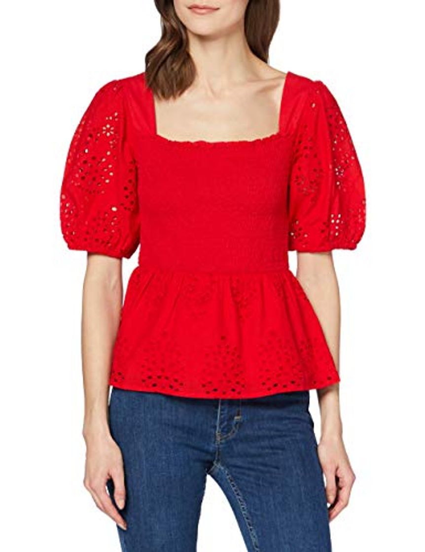 Product Marca Amazon - find. Blusa de Manga Corta con Volantes Mujer, Rojo