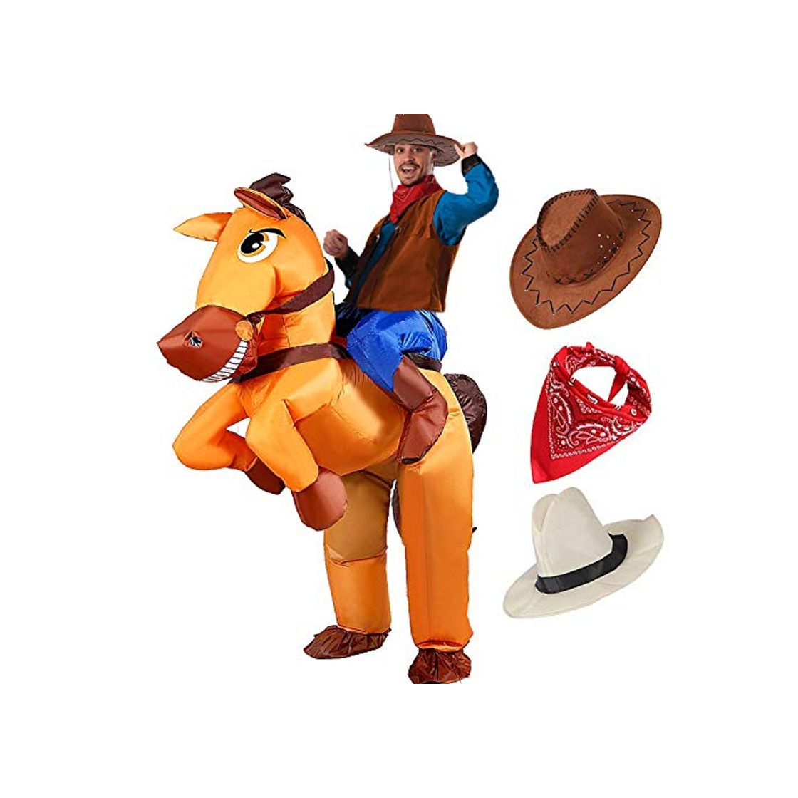 Producto Disfraz Inflable De Jinete Vaquero A Caballo Traje Cosplay Fiesta para Adulto Disfraz Hinchable Halloween Caballo Hinchable Disfraz Vaquero Hinchable Disfraz con Sombrero Vaquero y Pañuelo