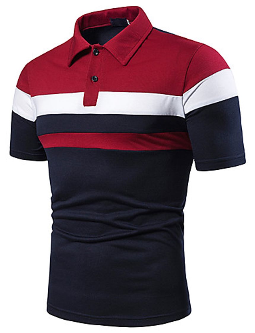 Moda Hombre Retazos Polo Cuello Camisero Rojo / Gris Claro / Azul ...