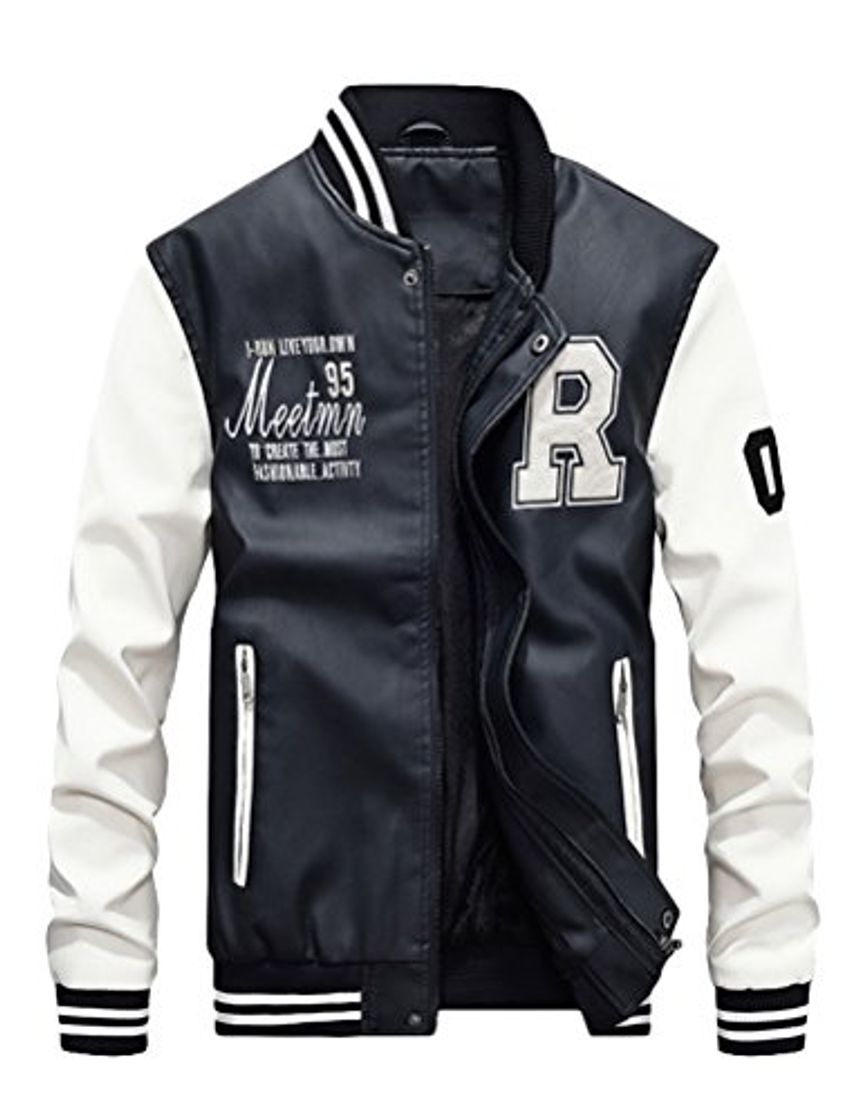 Moda Vogstyle Hombres Cuero de Invierno la de Chaqueta de la PU de Béisbol con Chaquetas Blanco M