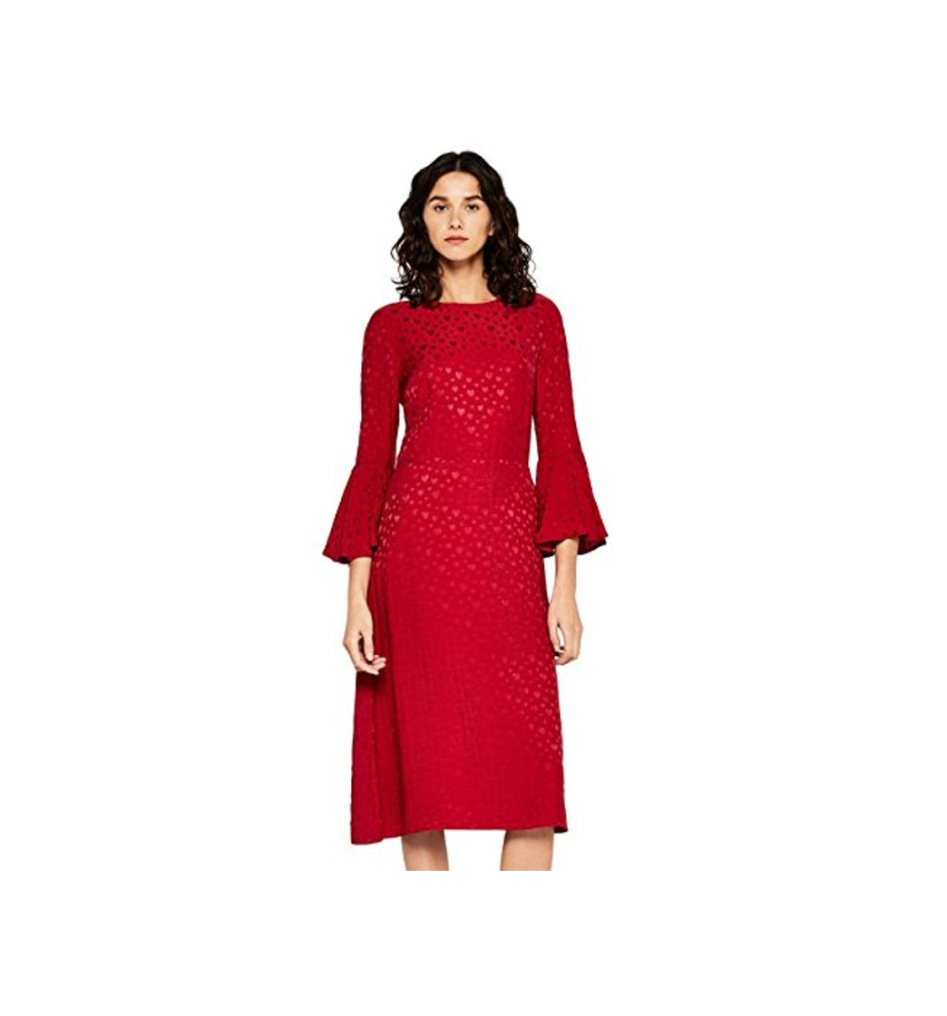 Moda Marca Amazon - find. Vestido Midi Satinado Mujer, Rojo