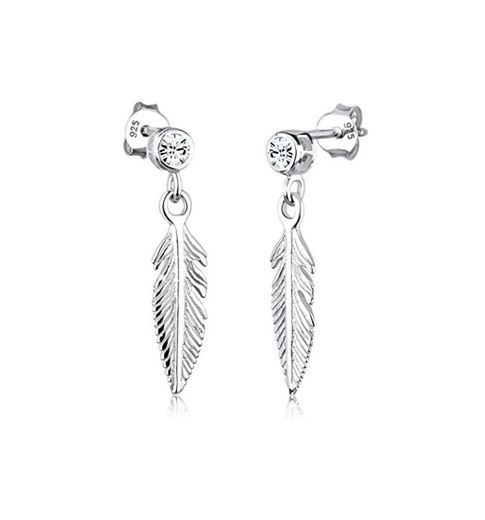 Elli Pendientes Boho de plumas de mujer con cristales de Swarovski® en plata esterlina 925