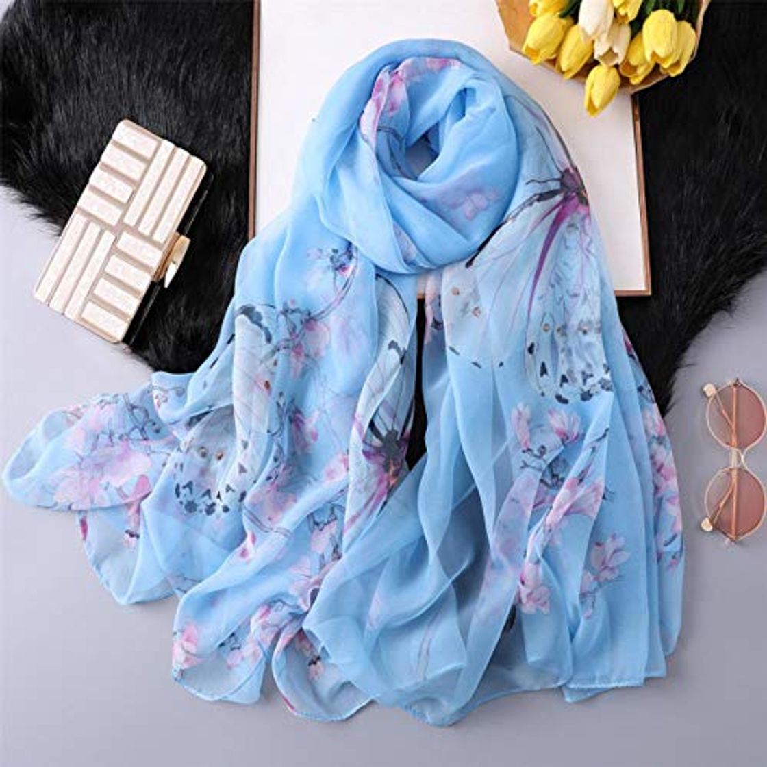 Social SPI Moda Mujer Bufanda de Seda Estampado Femenino Pashmin Chales y envolturas