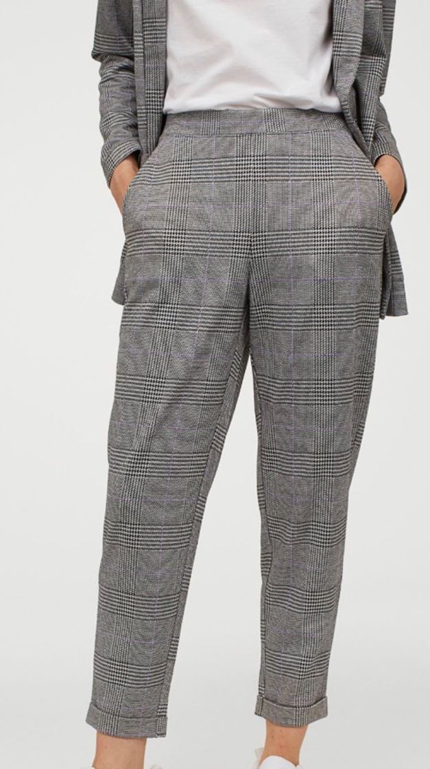 Social Pantalón gris al tobillo de cuadros 