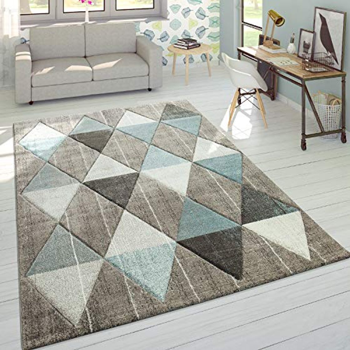 Social Alfombra De Diseño Moderna Contorneada En Colores Pastel con Rombos Beige Y