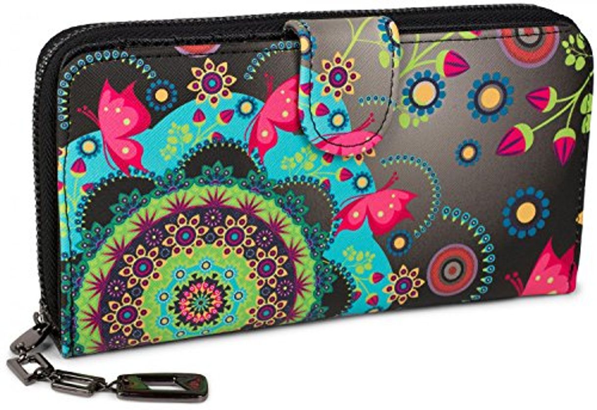 Social styleBREAKER Monedero con Motivo de Flores étnicas y floración, diseño Vintage, Cremallera,