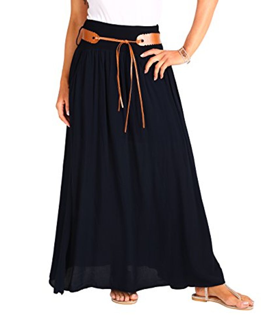 Social KRISP 4809-BLK-SM, Falda Larga Bohemia Elegante Plisada Hippie Cintura Elástica, Negro