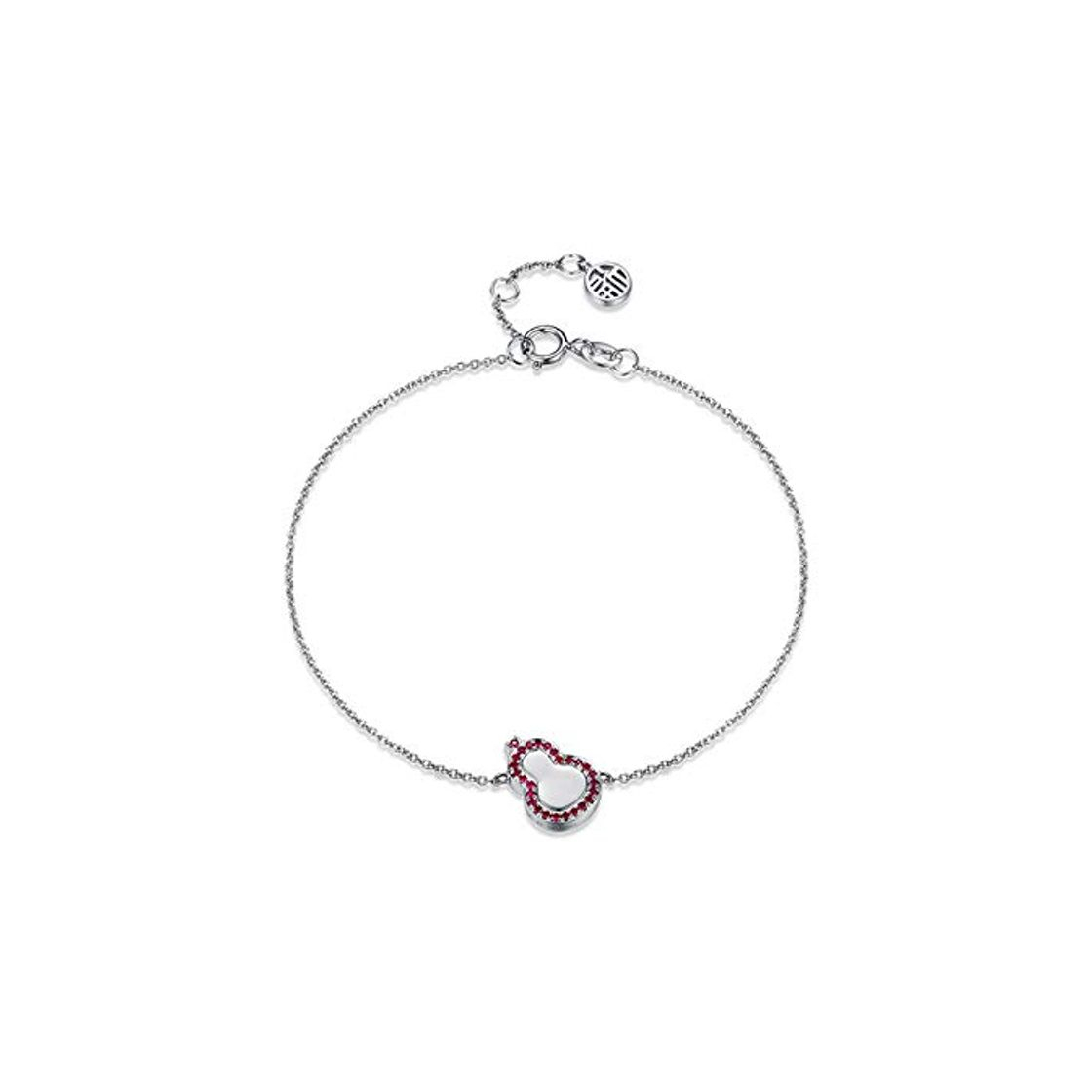 Social Epinki Mujer 18K Oro Blanco Pulsera Redondo Forma Rubí Diamante Encanto Pulsera para Boda Aniversario