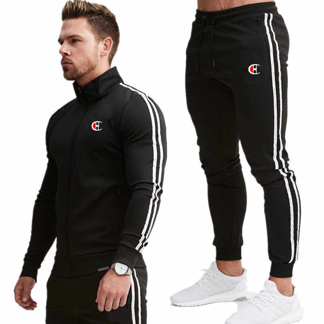 Moda Yingqible Hombres Jogging con Capucha Casual Conjuntos Cremallera Manga Larga Sudaderas Chándal