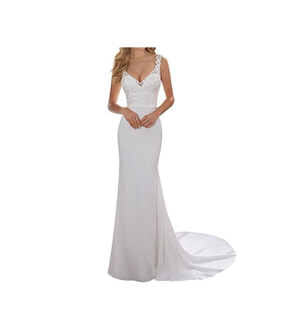 Producto ANJURUISI Vestido de Novia de Playa de Sat¨¦n sin Espalda con Escote