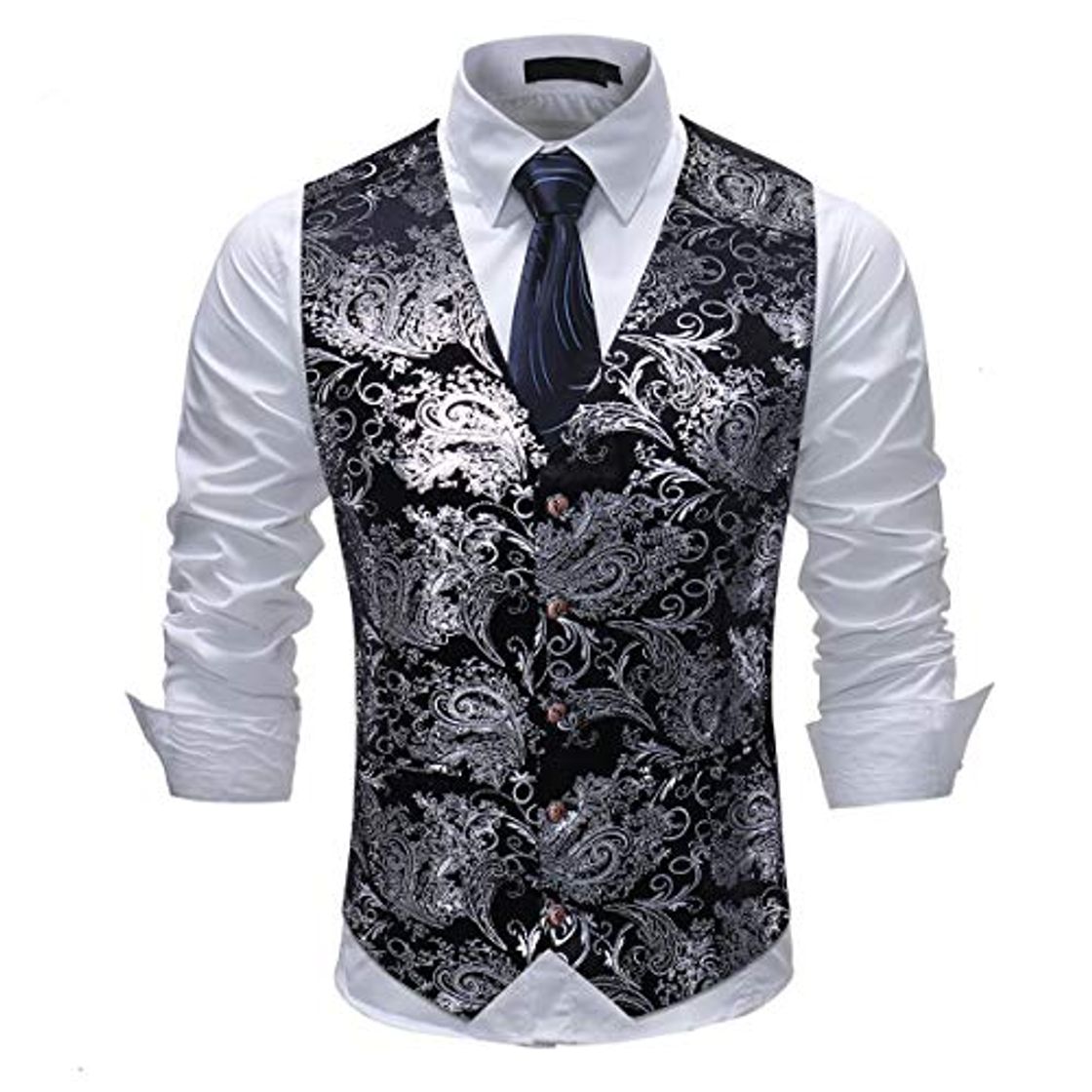 Fashion Chaleco de Traje de Paisley para Hombre Chaleco de un Solo Pecho Vestido Slim Fit Botón Abajo Formal