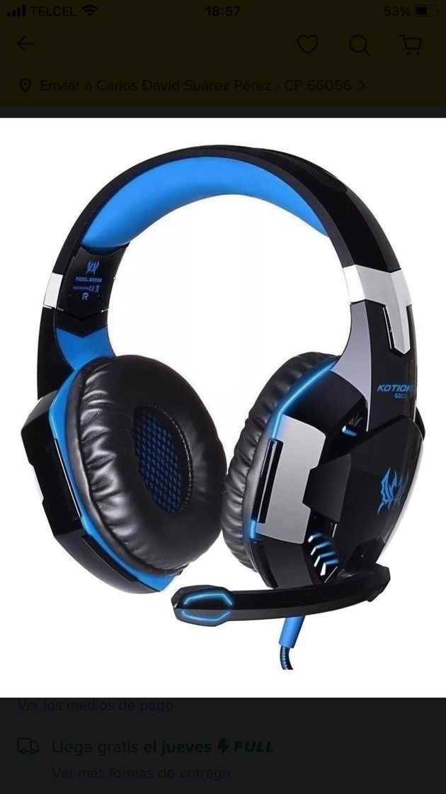 Product Audifonos gamer kotion G2000 negro y azul con luz led