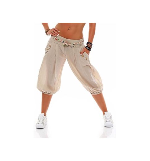 Malito Mujer Corto Bombacho Pantalón con Cinturón Baggy Aladin Yoga Pants 3416