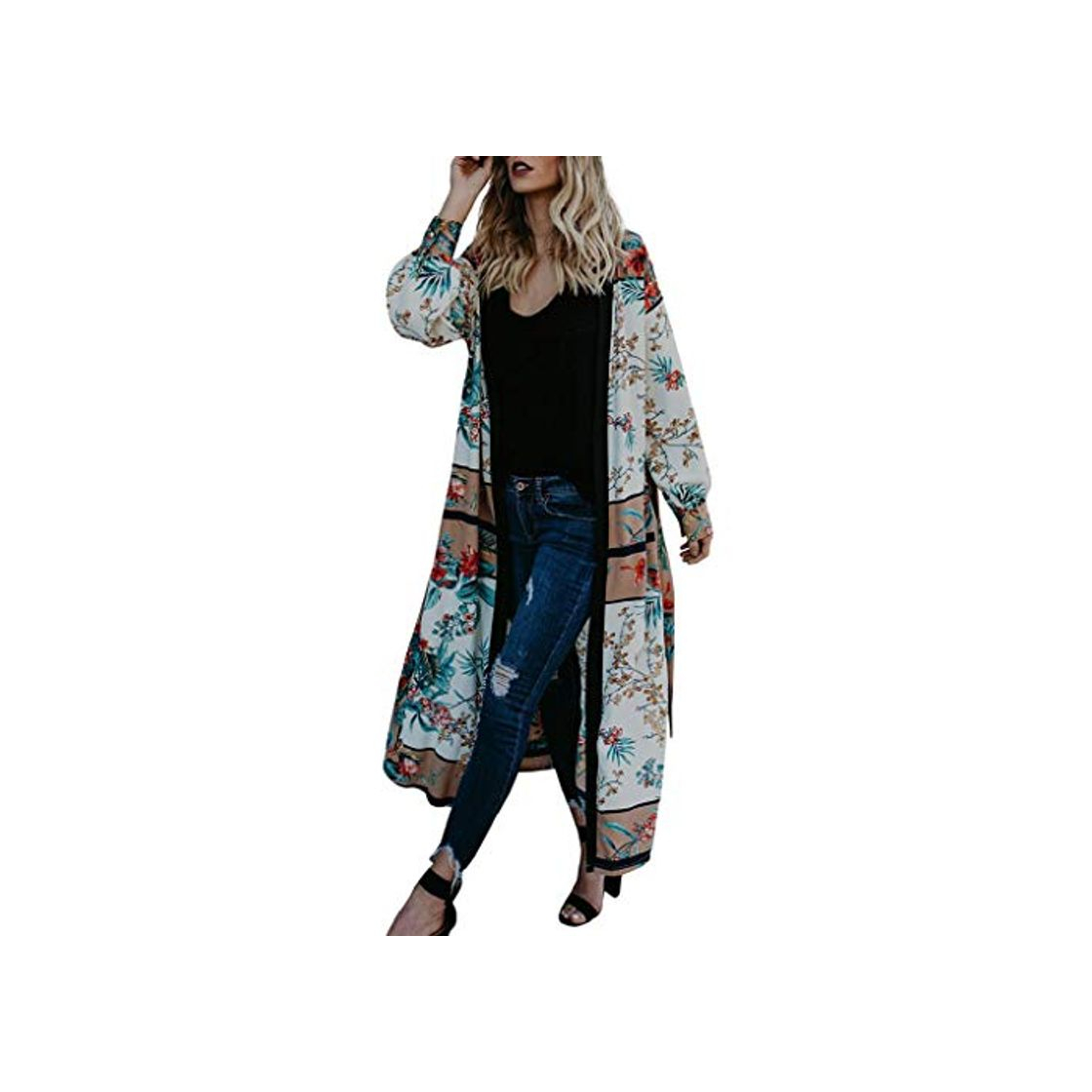 Moda Cardigans Mujer Kimono 2019 Nuevo SHOBDW Pareos Manga Larga Cardigans Mujer Flores