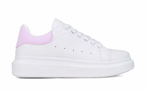 Place BOSANOVA Zapatillas Blancas con Detalle de Pieza Trasera en Rosa Claro