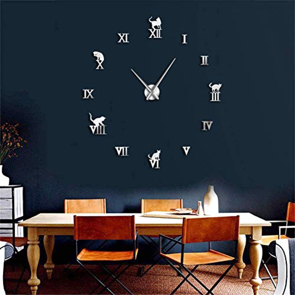 Product DIY 3D Cat Large Digital Kitty Reloj de Pared Animal Reloj de Pared Decorativo Etiqueta de la Pared Espejo Kitty Kitty Sin Marco DIY Gigante Reloj de Pared