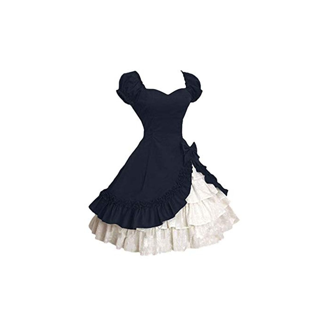 Moda Mujeres Vestido Retro Vestido Gothic Lolita Vestido De Princesa Manga Corta Cintura Alta Ruffle Vestido De Noche Elegante Color De Empalme Vestido de Cóctel