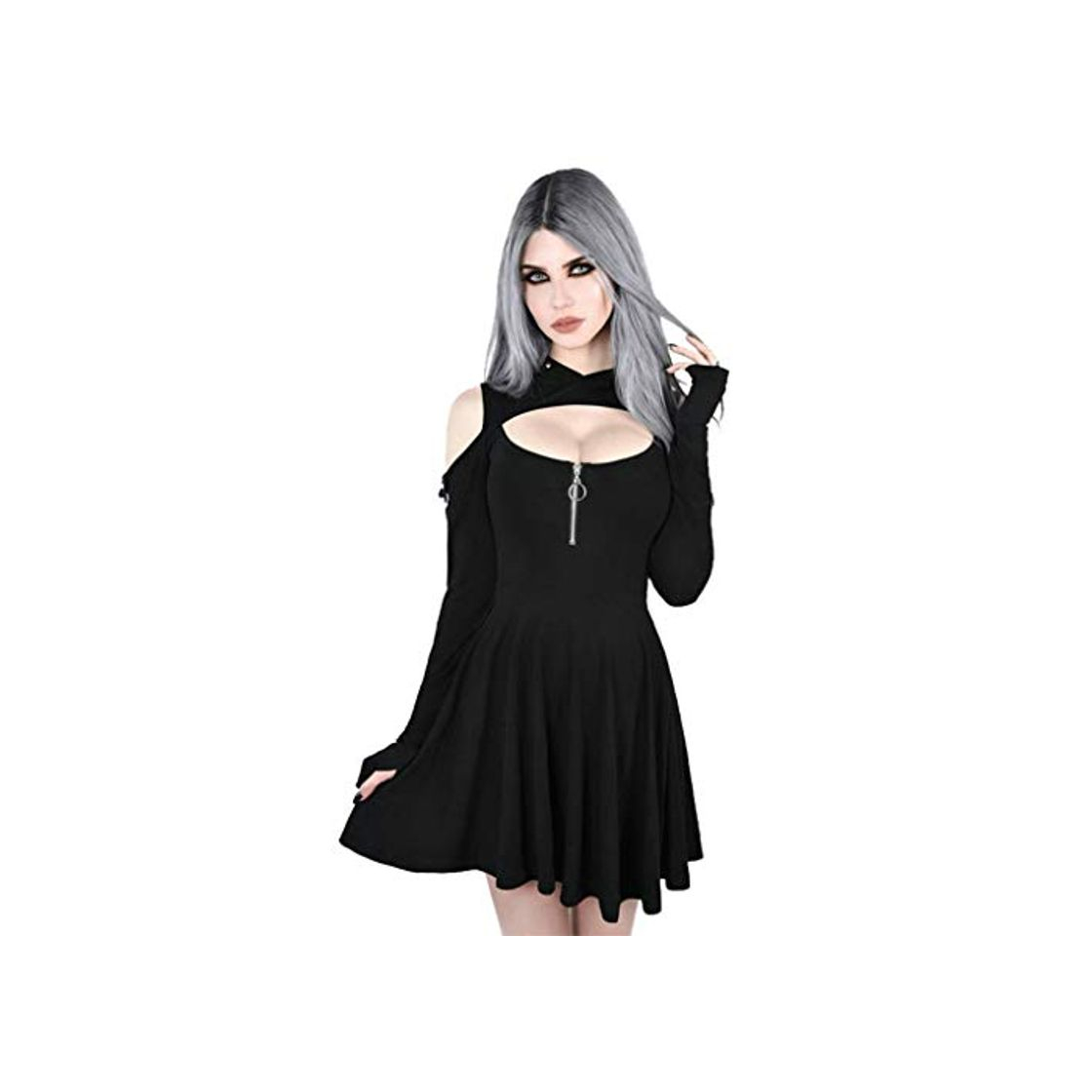 Social NPSJYQ Vestido con Capucha Estilo Punk Minifalda con Cremallera para Mujer Mini Vestido con Capucha GóTico Vestidos De Fiesta CláSicos Retro Personalidad Vestidos De Talla Grande