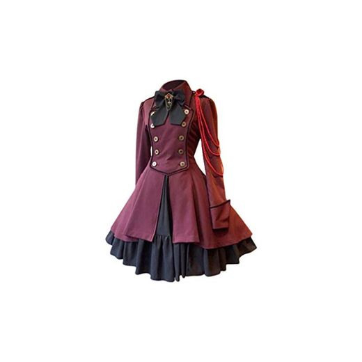 fengduo Mujer Medieval Lolita Vestido Gótico Steampunk Vestido de Uniforme Arco Solapa