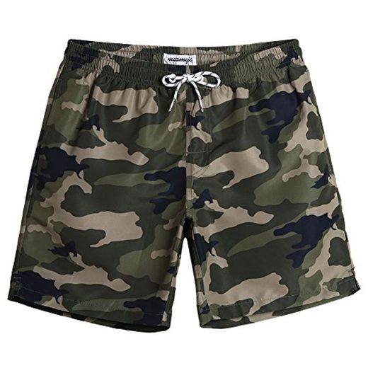 MaaMgic Shorts de baño para Hombre Shorts de Playa Traje de bañode Secado rápido para Vacaciones Verde Camuflaje M