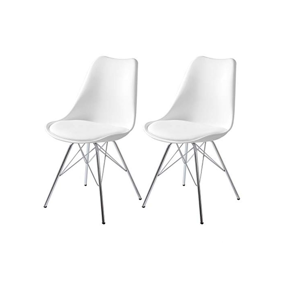 Productos eSituro SDC50 Pack de 2 Sillas de Comedor Silla de Oficina con Reposabrazos Silla Tower Cuero Artificial Asiento Tapizada Diseño Nórdico Patas Metal Blanco