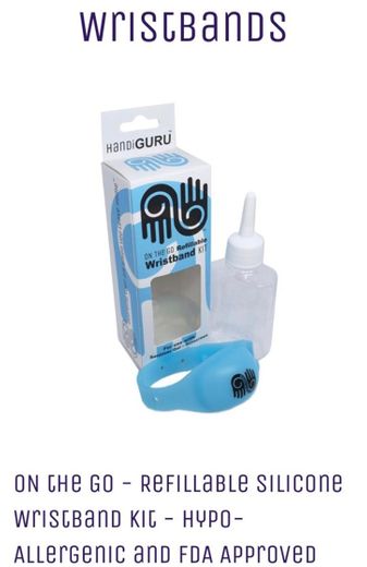 HandiGuru™ Pulseras rellenables para gel sanitizante.