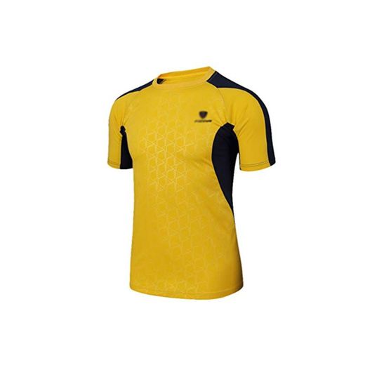 Yuanu Camisa De Hombre Ropa De Deporte Verano Manga Corta Camiseta De Chándal Casual Cómodo Respirable Humedad Wicking Corriendo Tenis Formación Ropa Top Amarillo L