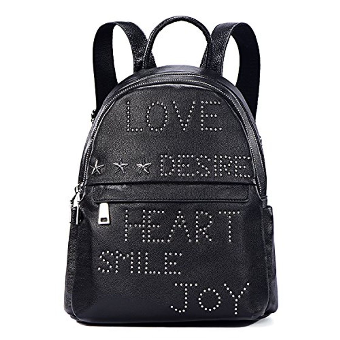 Moda DonDon Mujeres Mochila de Piel PU con Remaches Estrella Statement Negro