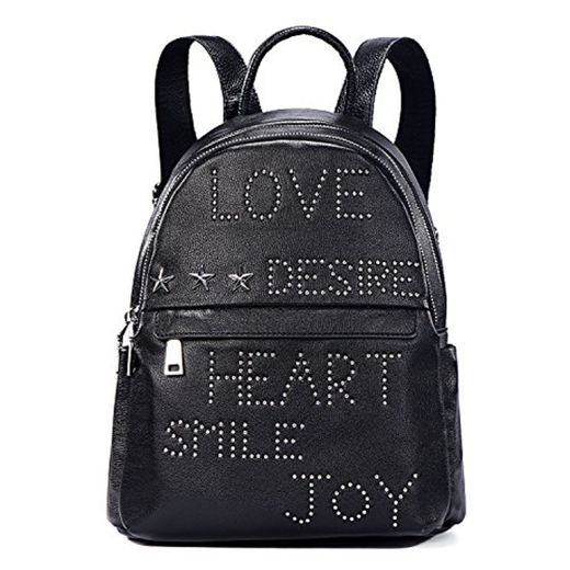 DonDon Mujeres Mochila de Piel PU con Remaches Estrella Statement Negro