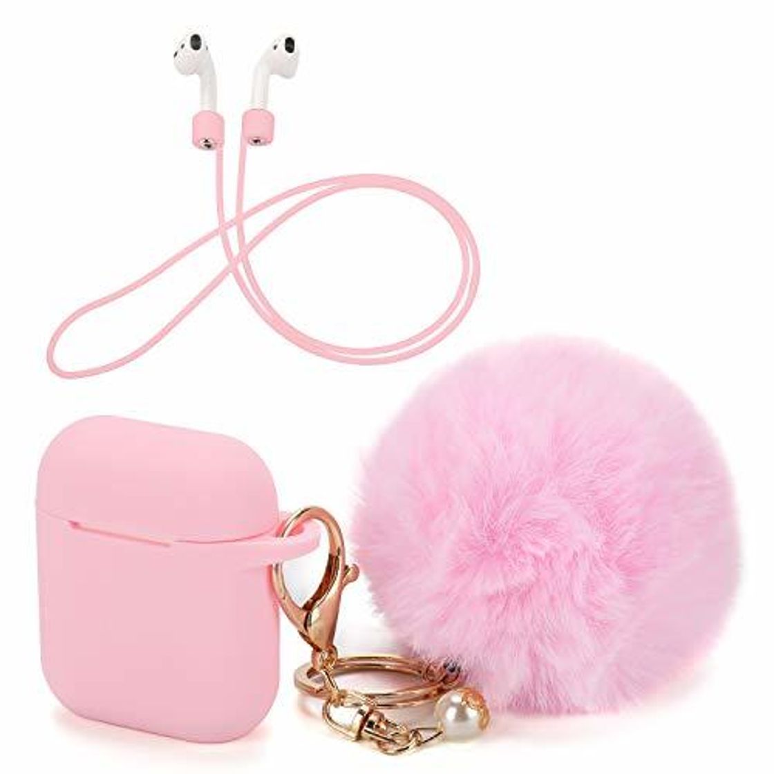 Lugares OOTSR Funda Protectora con Lindo Llavero Pompom Ball, Compatible con Apple AirPods