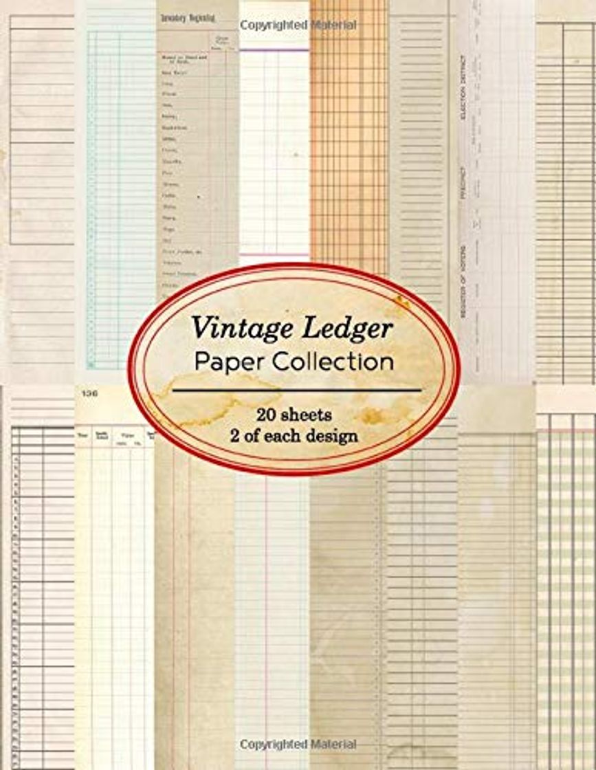 Product Vintage Ledger Paper Collection: 20 sheets of vintage ledger papers for bookmaking,