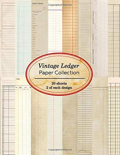 Vintage Ledger Paper Collection: 20 sheets of vintage ledger papers for bookmaking,