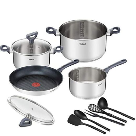 Tefal Daily Cook - Juego de Sartenes y Cazos, Acero Inoxidable, Sartén