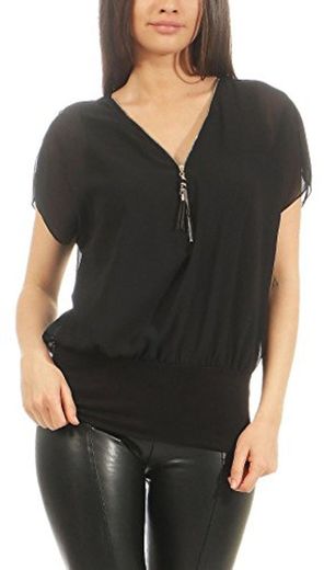 Malito Mujer Blusa Corta Bate Mirar Túnica Colores Lisos Camiseta 6298