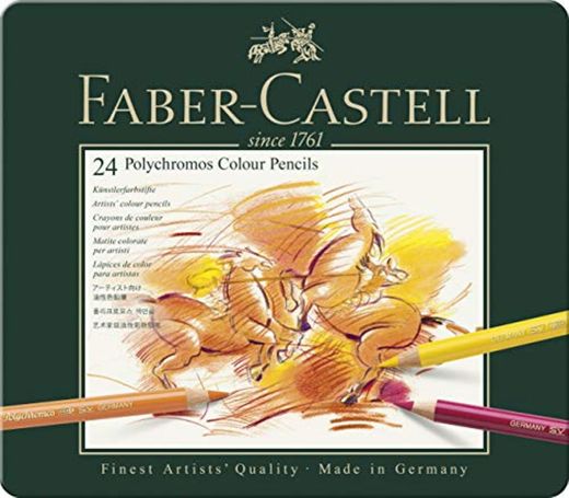 Faber-Castell 110024 - Estuche de metal con 24 lápices de colores polychromos