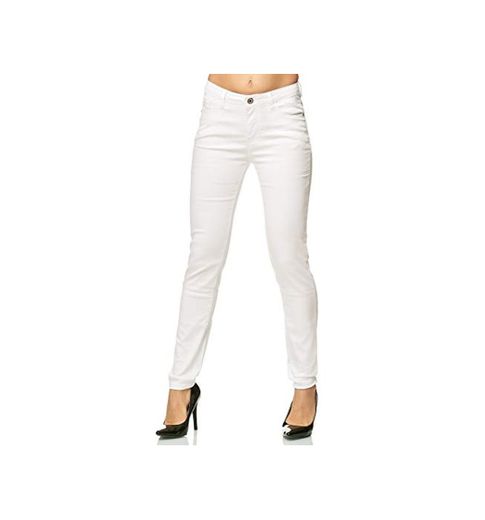 Elara Pantalones para Mujer Jeans Elástico Chunkyrayan Blanco G09-1 White 40