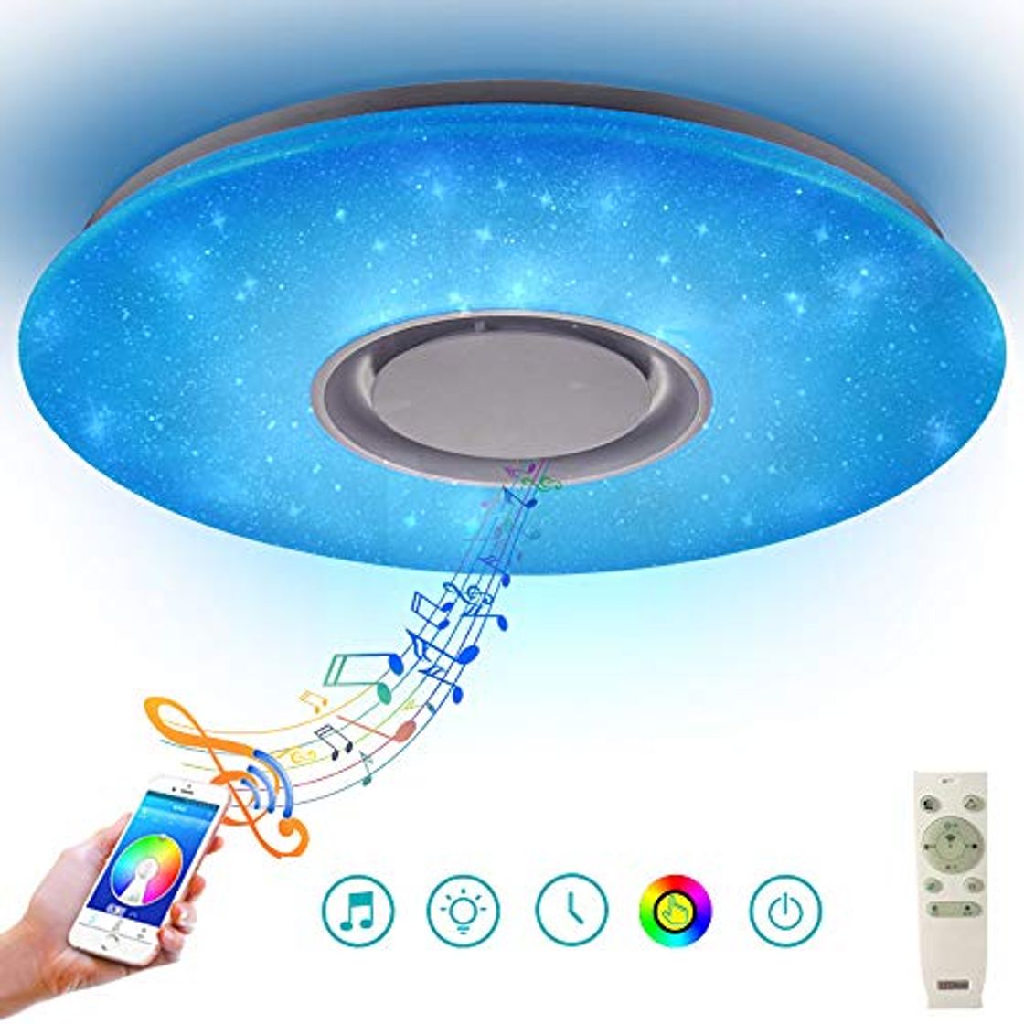 Social 24W Lámpara de Techo LED Regulable con Mando Plafonnier con Altavoz Bluetooth