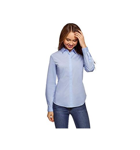 oodji Ultra Mujer Camisa Básica Entallada, Azul, ES 40