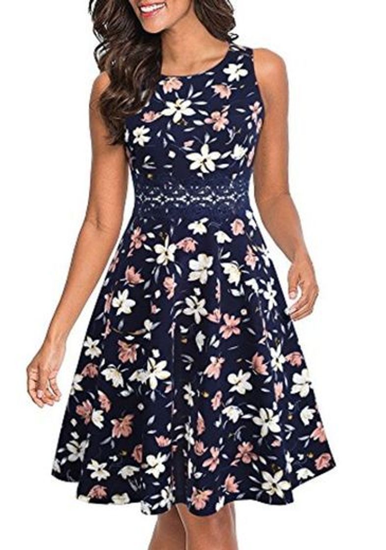 HOMEYEE Vestido de cóctel sin Mangas Bordado de la Vendimia de Las