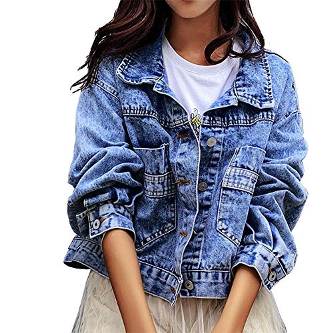 Social WLXFVNYBD Jeans Chaquetas Abrigos Mujeres Short Casual Denim Coat Nuevo Otoño Manga